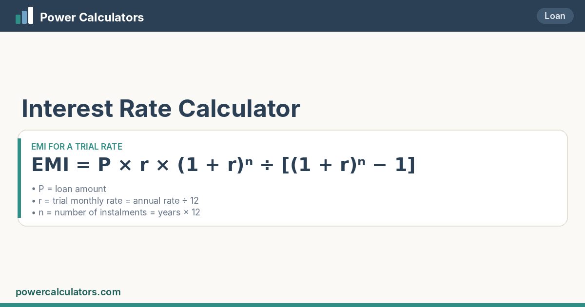 Interest Rate formula: EMI = P × r × (1 + r)ⁿ ÷ [(1 + r)ⁿ − 1]